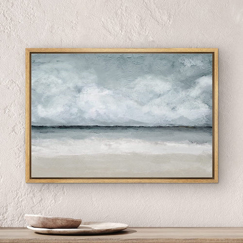 Framed Canvas Print Wall Art Coastal Beach Ocean Oil Painting Print Minimalist Modern Art Decor for Living Room